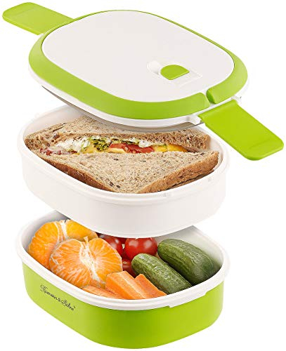 Rosenstein & Söhne Brotdose 2 Etagen: Lunchbox mit 2 Etagen und Tragegriff, Clip-Deckel, BPA-frei, 700 ml (Vorratsdose, Lunchbox 2 Fächer, Arbeitstasche)