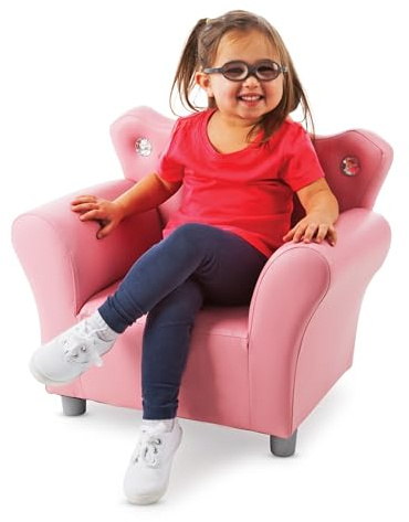 Melissa & Doug Pink Faux Leather Child’s Crown-Back Armchair (Kid’s Furniture) Princess Chair for Toddlers, Children's Furniture, Pink Chair for Kids