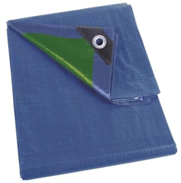 Perel Bâche, bâche imperméable, bache de Protection extérieur, hivernage, très résistante, 20 œillets, Angles renforcés, carré, Bleu/Vert, 70 g/m², 5 x 5 m