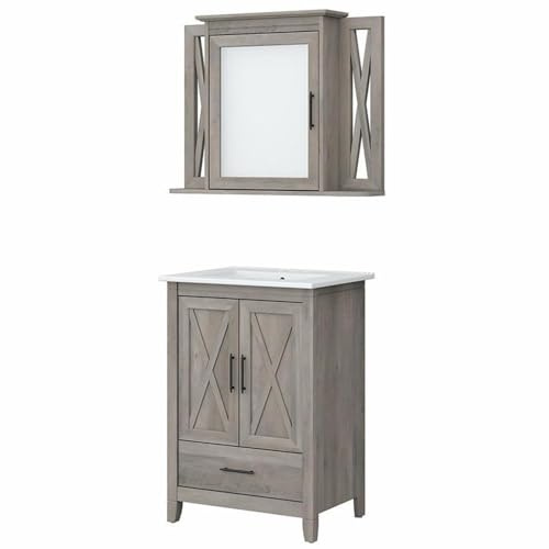 Bush Home Key West 24W Bathroom Vanity Sink with Mirror in Driftwood Gray