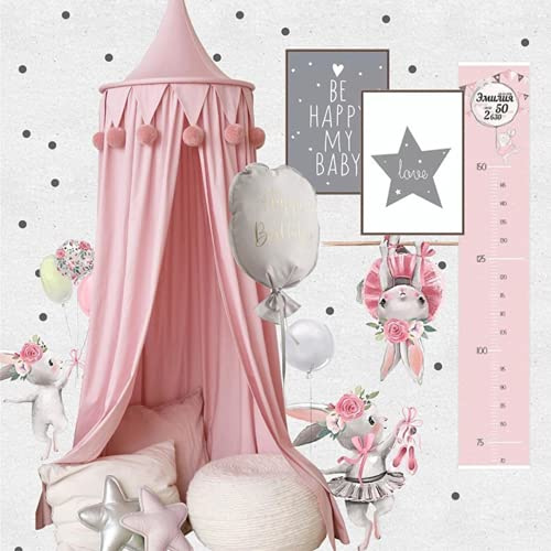 SHIKUN Carpa para Cama de Gasa, cúpula Redonda, Dosel para Cama, mosquitera para bebé con Bandera y Pompones, Carpa Infantil de Estilo nórdico para niños, niñas, Cama para niños