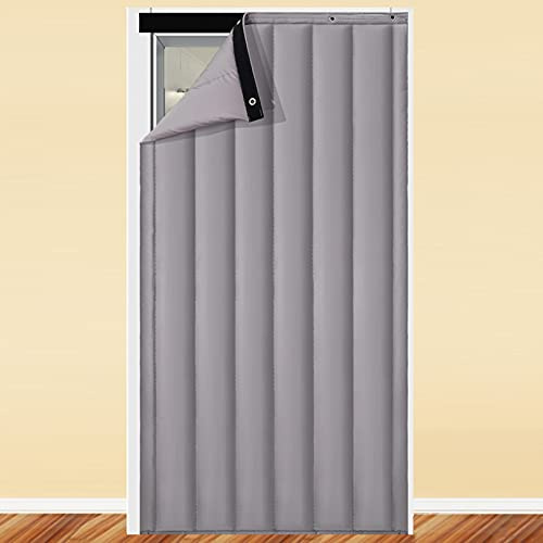 ADASP Door Curtain Thermal Insulated Doorway Noise Reduction Windproof Waterproof Cover Barrier Soundproof Blanket Heavy Duty Cold Protection Screen 72 Sizes Optional, Gray, W90CMxH210CM/35.5x82.7IN