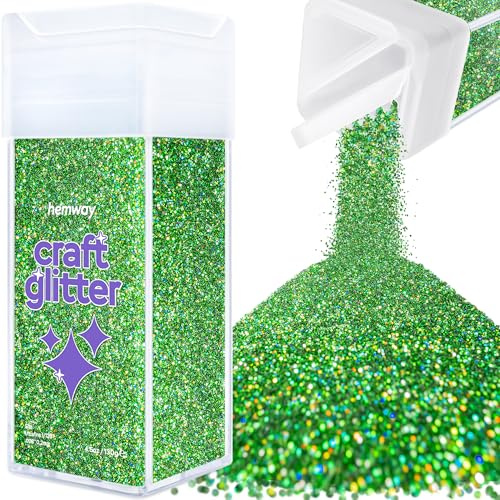 Hemway Craft Glitter Shaker Emerald Green Holographic 130g Ultrafine | for Resin & Epoxy Crafts, Christmas Art Supplies, Nail, Body, Face, Eye, Festival, Crafting, Slime, Sparkle