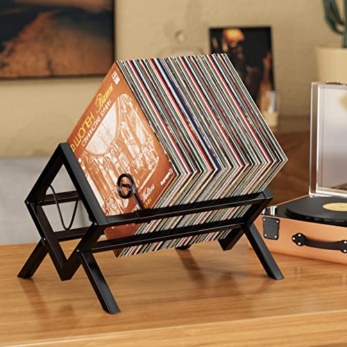 EKNITEY Vinyl Record Storage Holder - Metal Record Stand 80-100 LP Storage Vinyl Organizer for Albums Audio Easy to Assemble Black