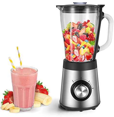 Standmixer Mixer Smoothie Maker mit 1,2 L Mixbehälter, Standmixer Hochleistungsmixer mit 10 Klingen, Smoothie Mixer, Blender mit Impuls/Ice-Crush Funktion, BPA frei (white)