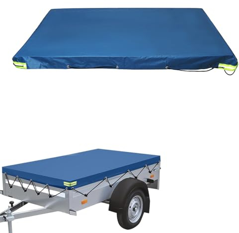 Anhängerplane Flachplane, 207x114x10cm Anhängerabdeckung, 420D+PVC wasserdichte Reißfeste Abdeckplane mit Planenseil, Ideal für Diverse Humbaur Böckmann PKW Hänger 750kg (Blau)