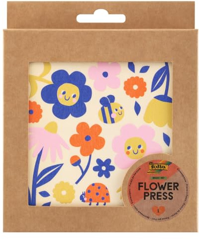 folia 23009 - Blumenpresse FLOWER PRESS aus Holz, für Kinder und Erwachsene, 14,5 x 14,5 cm groß, zum Pressen und Trocknen von Pflanzen, Gräsern oder Blüten