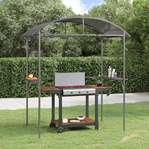 Grillpaviljong med sidohyllor, CIADAZ festtält, trädgårdspaviljong, hopfällbar paviljong, festtent, tält, trädgård, popup gazebo, bröllopstält, antracit 220 x 115 x 230 cm stål