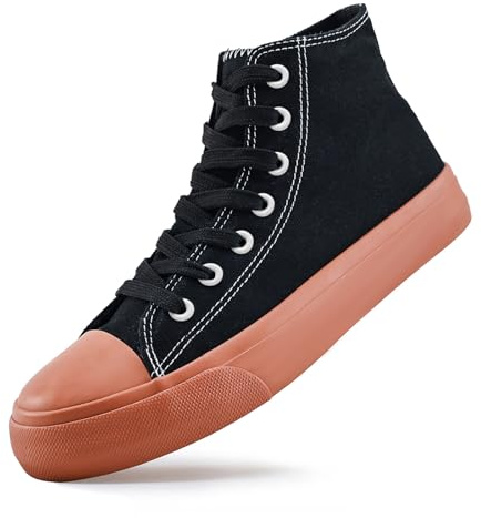 sharllen Ladies Canvas Shoes Women，Unisex Mens High Top Trainers Women Lace up Pumps Plimsolls Casual Sneakers Canvas Plimsoles Flat Shoes(Black Brown 265)