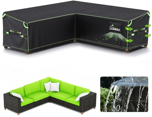 Uirway V-förmige Gartenmöbel-Abdeckung, 255 x 255 x 87 cm, wasserdicht und winddicht, Gartenmöbel, Outdoor-Ecksofa-Schutz mit reflektierenden Streifen, Gartenmöbel-Sofa-Schutz, rechteckige Abdeckung
