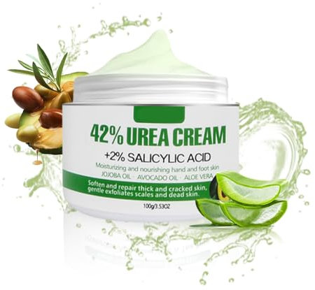 Crema di urea 42% più acido salicilico 2%, 100 g di Crema Riparatrice per piedi e Rimozione dei Calli, Idratante Crema per Piedi Secchi Screpolati con aloe vera e olio dell'albero del tè, 100g
