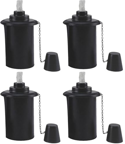 Caja de antorcha decorativa, caja de antorcha al aire libre - Caja de antorcha de metal de 4 piezas con tapa y mecha | Antorcha de mesa de citronela, decoración interior y exterior para césped