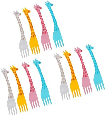 ＣＨＡＭＥＥＮ Cartoon Giraffe Form Fruchtgabel Salat Snack Gabeln 12er Set Obstgabeln Kinder Giraffe Zahnstocher Kinder Mini Gabeln