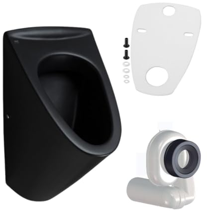 HGMBAD Urinal Onyx schwarz matt Zulauf von hinten mit LotusClean Beschichtung und Siphon Set