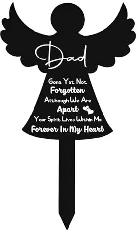 Embhlitfe Memorial Grave Stake Markers Acrylic Grave Markers for Cemetery Grave Decorations for Cemetery Grave Memorial Gift Black Angel Cross Memorial Stake for Yard Outdoor Decoration (Dad)