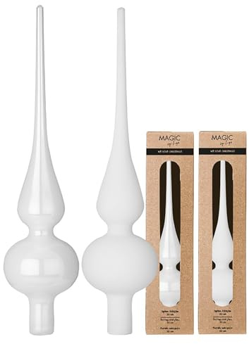 Christbaumspitze Glas 26cm x 1 Stück - matt oder glänzend Sortiert - Weihnachtsbaumspitze für Weihnachtsbaum - Christbaumschmuck & Weihnachtsbaumschmuck Weiß - Pure White