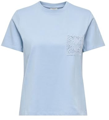 JdY Selma S/S Crochet Pocket Top Jrs, Soft Chambray, M