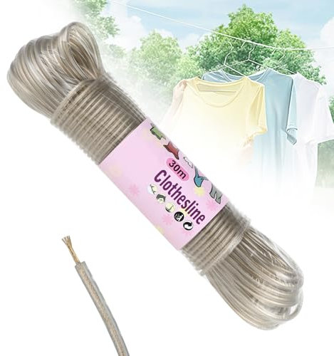 30m Wäscheleine Extra Stark mit Stahlkern – Reißfeste und Rostfreie Outdoor Wäscheleine, Belastbar bis 150kg, Ideal für Draußen, Garten, Camping und als Reisewäscheleine.