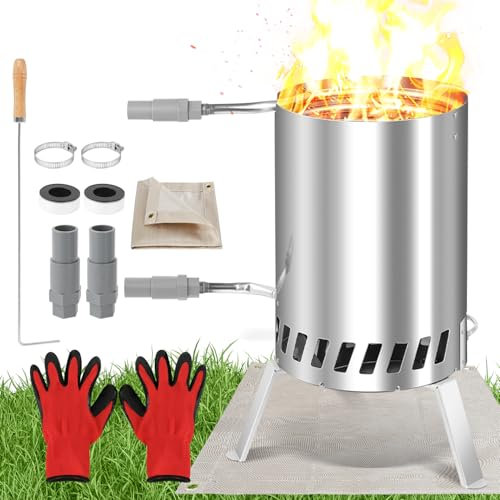 Fiqops 2 x riscaldatori a legna da ardere, per piscina con fuoco, in acciaio inox, con connettori da 32 – 38 mm, con tappetino ignifugo e vassoio