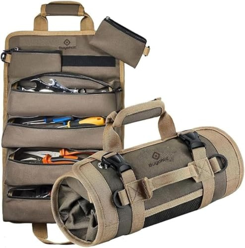 Buyohlic Bolsa de herramientas enrollable resistente al agua, organizador multiusos con bolsas con cremallera desmontables para técnicos y mecánicos