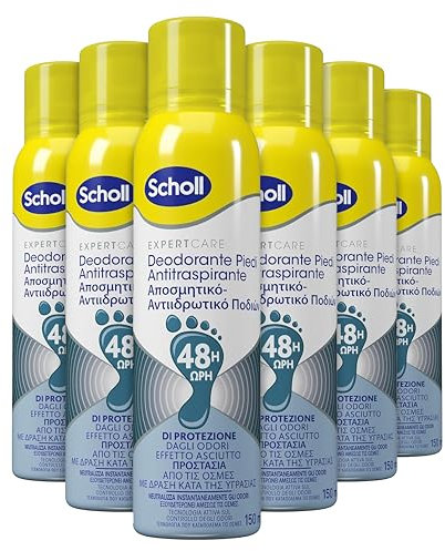 Scholl ExpertCare, Deodorante Spray Piedi Antiodore, Elimina e Protegge dai Cattivi Odori per 48h, Sensazione di Freschezza a Lungo, 6 Flaconi da 150 ml