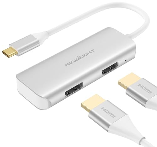 USB C auf Dual HDMI Adapter, Newmight Dual-Monitor-Adapter unterstützt 4K@60Hz und Dual 4K@30Hz, Dual-Monitor-HDMI-Splitter für MacBook, iPad, HP, Dell, iPhone 15/16 Serie