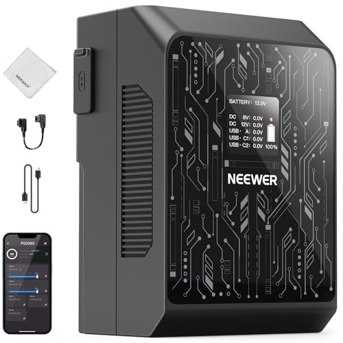 NEEWER Mini V Mount Battery Smart App Control 6800mAh 99Wh 100W PD Carga Rápida con OLED/Paño de Limpieza Backup Fuente de alimentación Compatible con BMPCC 4K 6k Videocámara Monitor Luz de vídeo