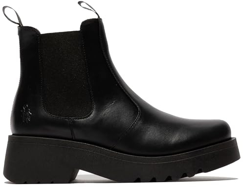 Fly Womens Black MEDI789 Wedged Chelsea Ankle Leather Platform Boots