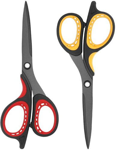 Vutyvve Set di forbici in titanio, lame affilate in acciaio inox, impugnatura morbida, ideali per casa, ufficio, scuola e artigianato, set da 2 pezzi, colore: rosso/nero/giallo nero
