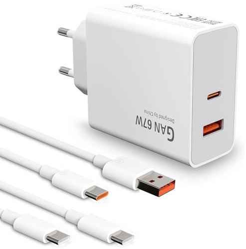 67 W USB-snabbladdare för Redmi Note 15 14 13 12 11 10 Pro 5G, Turboladdare med 2-pack USB C-kabel för Xiaomi 14T 13T, Redmi 14/13/12/11 Ultra/12 Lite/12X, Poco M6 X6 X5 X4 Pro, 13/13 lite. te/12