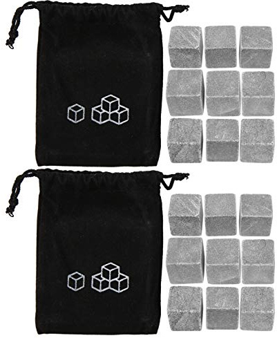 Pierres à Whisky, glaçons, Cubes de Refroidissement à vin, réutilisables, stéatite Naturelle, marbre, 18 pièces, 2 Ensembles pour rafraîchir Le Whisky, Le vin et Les Cocktails