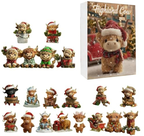 Nedräkning till julprydnad, 2D akryl nötkreatursdekorationer, 24 delar julkalender för , vardagsrum, öppen spis, bokhylla, sängbord, bänk, fest, säsongsdekoration