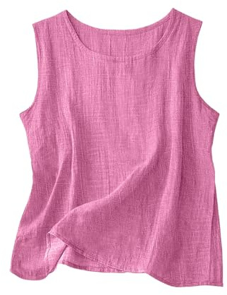 Débardeur Femme Coton et Lin Grande Taille Basique Chemise sans Manches Hauts D'été Respirant Confortable Chic et élégant Tank Tops Décontracté Couleur Unie T-Shirts D'Été Légère Debardeur