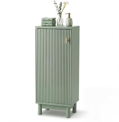 Levede Bathroom Storage Cabinet, Slim Freestanding Bathroom Storage Unit, Floor Cabinet with Adjustable Shelf, Soft Close Hinges, Anti-Tip Kit, 23x34x83.5cm, Sage Green