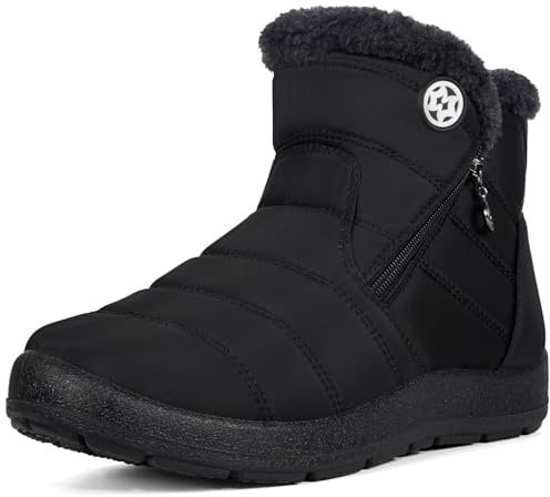 Eagsouni Snow Boots Womens Winter Ankle Boots Ladies Warm Fur Lined Booties Thickening Shoes Zip Flat Sneakers Outdoor Booties High Top Black, US 11, 43 EU