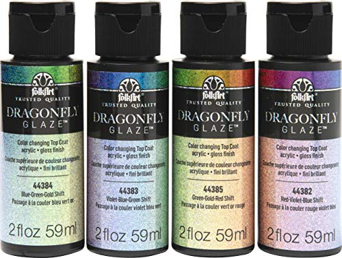 FolkArt, Dragonfly Glaze Acrylic Paint, ungiftige Formel, PROMODG, mehrere Farben, 59-ml-Flaschen, vierteilig