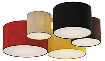 Lindby Stoff Deckenlampe grau, braun schwarz rot gelb 5 Schirme Ø 20 25 30 35 40 cm 5x E27 max. 60W ohne Leuchtmittel Textil Deckenleuchte