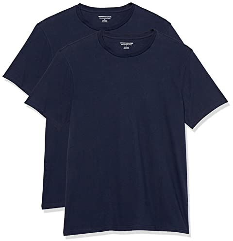 Amazon Essentials Men's T-Shirt Slim-Fit Short-Sleeve Crewneck, Pack of 2, Navy, L
