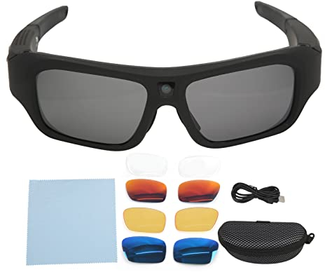 Goshyda Lunettes de Caméra, Full HD 1080P, Mini Lunettes de pour Caméra Vidéo avec 4 Paires de Lentilles, Caméra d'action Sportive Intelligente 4K pour la Randonnée, Le