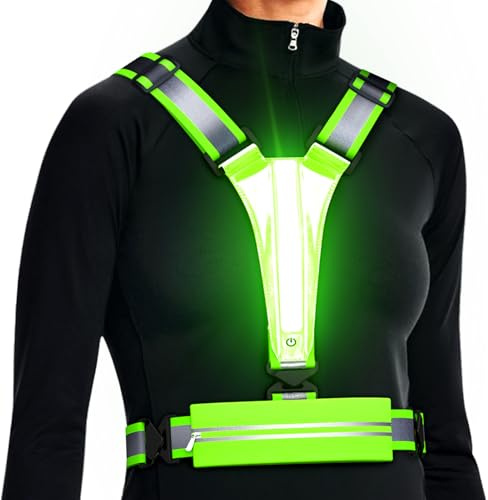 Ylzzrs Gilet réfléchissant Running à LED pour Course à Pied, Gilet Reflechissant Vélo LED Rechargeable, Support de téléphone pour Coureurs, Marche Nocturne, pour Jogging, randonnée, Moto