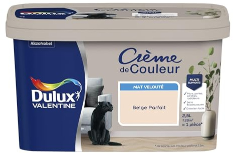 Dulux Valentine Crème de Couleur - Peinture multi-supports intérieure - Mat Beige Parfait 2,5 L