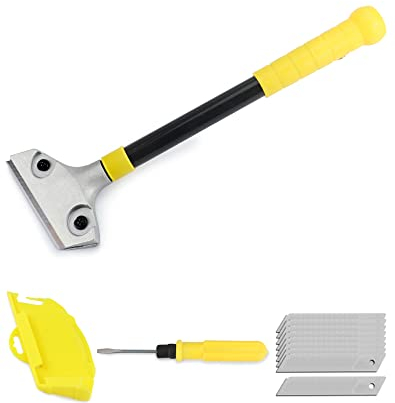 QWORK® 30 cm grattoir plancha, grattoir à peinture, avec 10 lames de rechange, pour enlever la colle, les autocollants et le papier peint