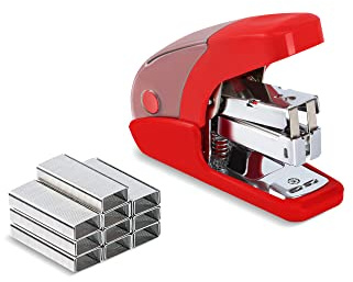 PAPERPAL Effortless Mini Stapler Set, 20 Sheet Capacity, Integrated Remover & Staple Storage, Holds 1/4 Staples, Includes 1000 Staples, Lightweight, Office, School & Daily Use, Red