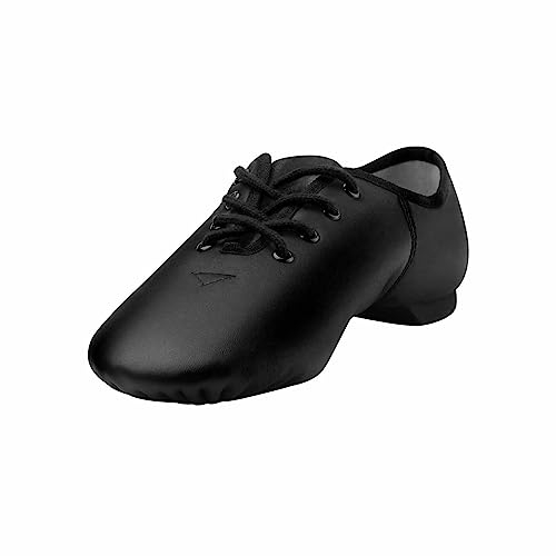 Linodes Leder Schnürschuh Unisex Jazz Schuh für Damen und Herren Tanzschuhe, Schwarz, 7 Women/6.5 Men