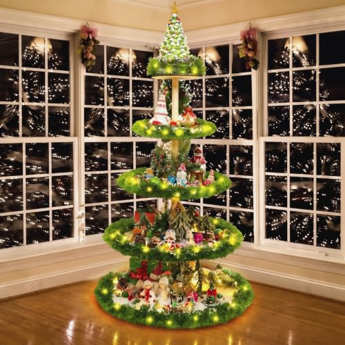 Barydat 5 Tier 59 Inches Christmas Tree Bookshelf, Village Display Stand