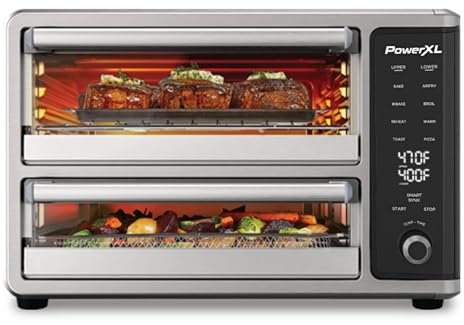 PowerXL SmartSynx Dual Door Oven, 8 Quick-Touch Cooking Presets including Air Fry, Toast, Bake, Broil, Reheat and More, Cook 2 Different Foods at the Same Time, Large Capacity & Adjustable Temperature