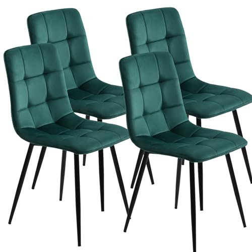 Juego de 4 sillas de comedor tapizadas para cocina, comedor, cocina, salón, silla con respaldo, asiento de terciopelo, patas de metal, silla de oficina, silla de salón, silla con cuenco (verde)