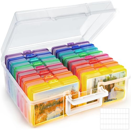 FAMKEEP Fotoaufbewahrungsbox,16 Pcs Foto Organizer Kunststoff,Foto Organizer mit Aufklebern,Foto Aufbewahrungsbehälter für Saatgut Handwerk Karten,Bürobedarf,Stempel