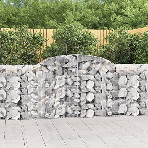 Iiaky Gabionen mit Hochbogen 2 STK. 300x30x100/120cm Verzinktes Eisen GabionenköRbe WasserzapfsäUle Garten Gabionen Zaun Gabionensteine