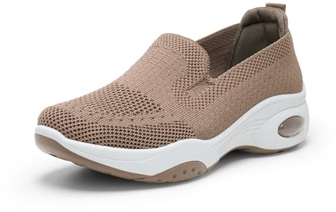 Alexis Leroy Zapatillas Slip-On Mujer Comoda Casual Mesh Respirable Ligero Zapatos de Enfermería de Malla Transpirable para Caminar Correr Marrón 37 EU